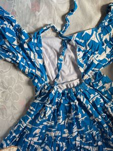 Blue &amp; White Print Mini Dress