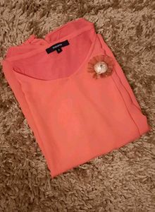 Coral Top with Flower Detail