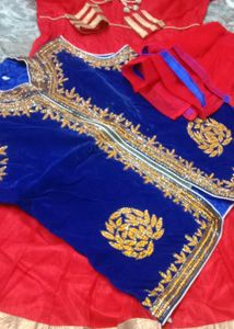 Red &amp; Blue Embroidered Lehenga Choli