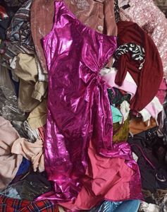 matellic Shiny Pink One-Shoulder Dress