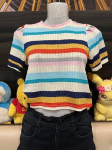 Retro Rainbow Knit Crop Top