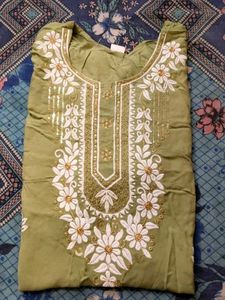 Olive Green Embroidered Kurti