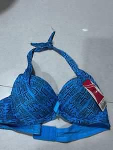 Blue Patterned Halter Bra