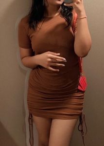 Stylish Ribbed Brown Bodycon Mini Dress