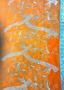 Orange  Saree  With Sitara  Work .