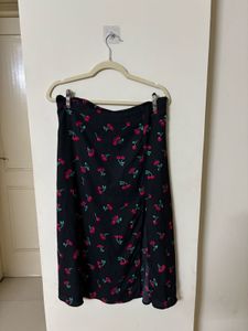 Cherry Print Midi Skirt with Slit
