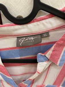 Gia Curves Pink &amp; Blue Striped Shirt