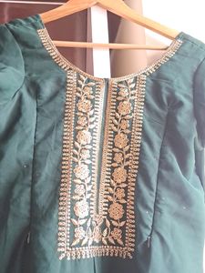 Beautiful Dark Green Kurta With Golden Embroidery