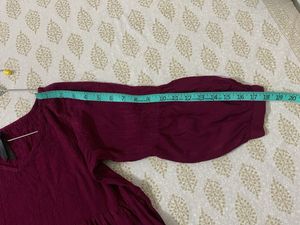 Dark Pink V Neck Short Kurti