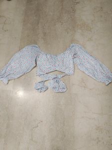 Beautiful Printed Blue Crop Top With Tying