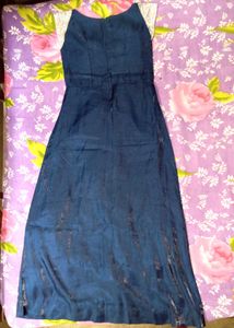Navy Blue &amp; Silver Striped Maxi Dress