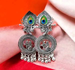 Peacock Krishna Silver Earrings