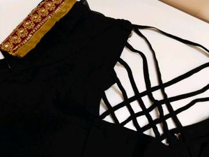 Black Saree Blouse with Strappy Back