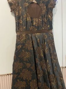 Women’s Ethnic Brown Gown With Patchwork On Front