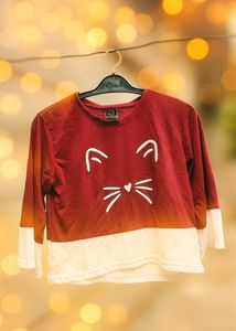 Crop T Shirt || Maroon &amp; White Cat Print