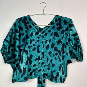 Teal Leopard Print Blouse