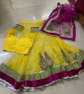 Yellow Embroidered Lehenga Choli with Dupatta