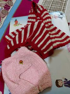 Striped Baby Set woolen 3 cap compo