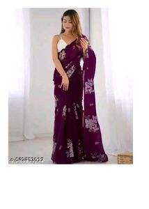 FABRIC SEQUANCE WOMEN SAREE Elegant Purple Sare