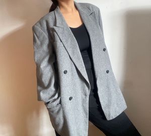 🌈Classic Grey Wool-Blend Oversized Blazer