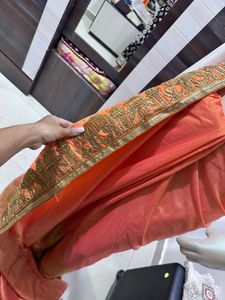 Embroidered Peach Saree