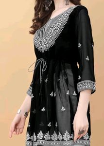 Black Embroderied Chikankari Work Georgette Longli