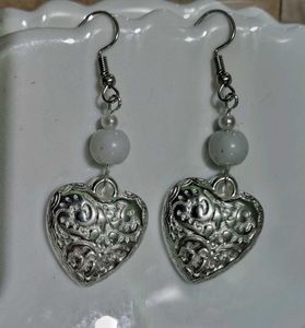 Heart Drop Silver Tone Earrings