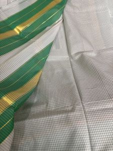 Green &amp; White silk saree