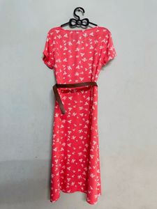 Coral Floral Midi Dress