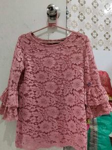 Pink Lace Bell Sleeve Top