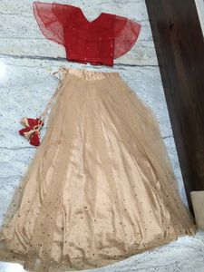 Red And Cream Crop Top .