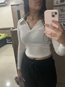 White Long Sleeve Crop Top