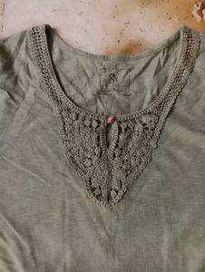 Olive Green Crochet Trim Tee