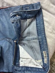 Denim Skirt with Stripe Detail