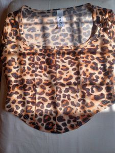 Leopard Print Mesh Crop Top