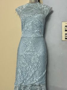 Pintrest Elegant Blue Lace Fish cut Dress