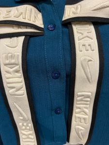 Teal Cropped Utility Shirt with Branded Strap Deta
