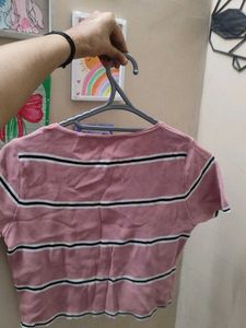 Pink Striped Crop Top