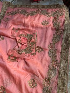 Elegant Peach Embroidered Saree