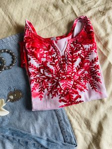 Red Embroidered Kurta