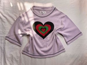 Knitted Heart Print Crop Top