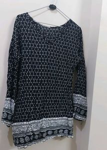 Black Patterned Tunic Top