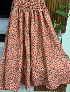 Coral Floral High Neck Smocked Dress