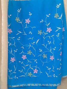 Floral Embroidered Blue Saree❤️