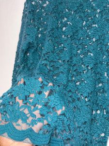 Elegant Teal Floral Lace Sheer Top