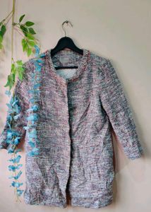 Pink Long Tweed Cardigan