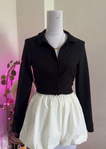 Black Cropped Button-Down