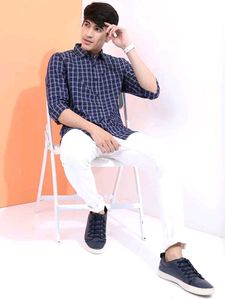 Highlander Men's Blue Checked Shirt, XL SIZE