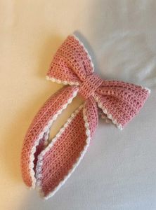 Pink Crochet Bow Hair Clip