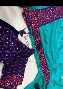 Blue &amp; Turquoise Saree with Embroidery